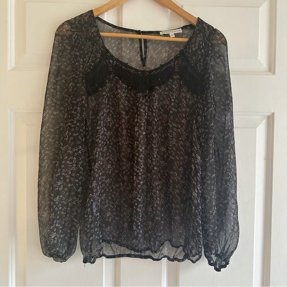 Anthropologie Daniel Rainn Sheer Boho Abstract Top Lace Detailing Size Small - Picture 1 of 6